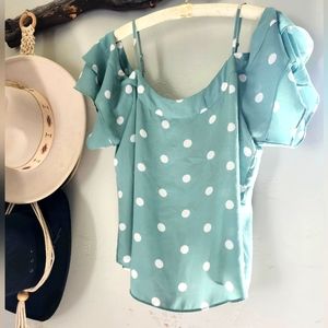 New York and Company POLKA DOT off the shoulder with straps summer blouse